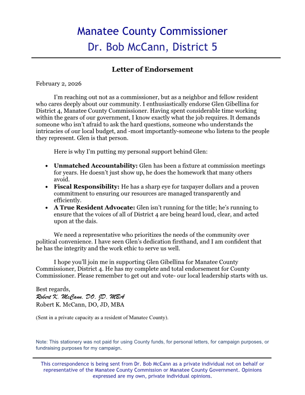 Dr. Bob McCann Endorsement